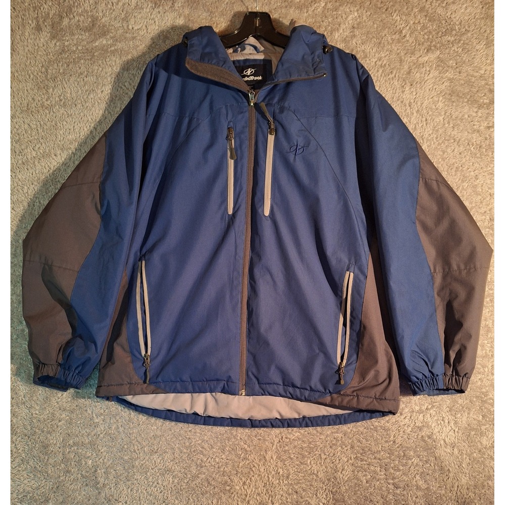 NordicTrack Mens Blue Grey Insulated Hooded Winter Jacket Large Ripstop Puffer